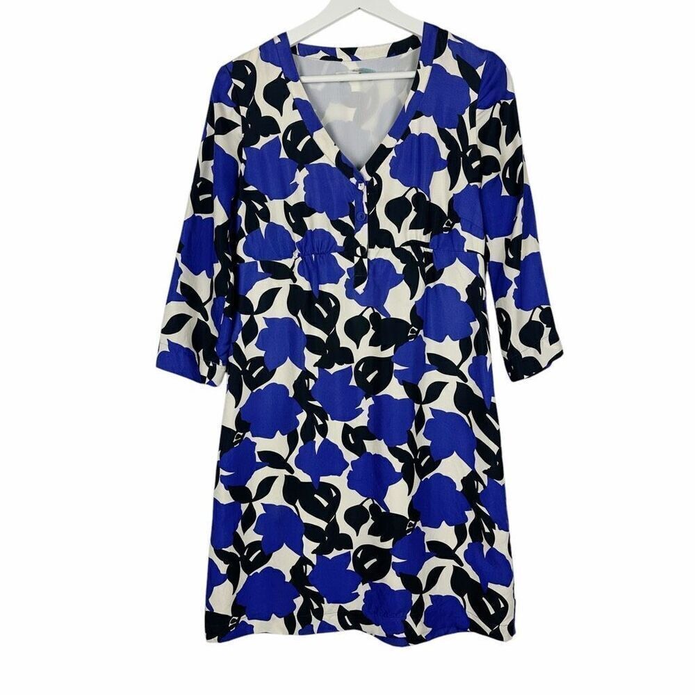 Boden size 6 Silk Floral Print Dress 3/4 Sleeves